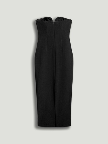  Straplez Kalp Yaka Midi Elbise