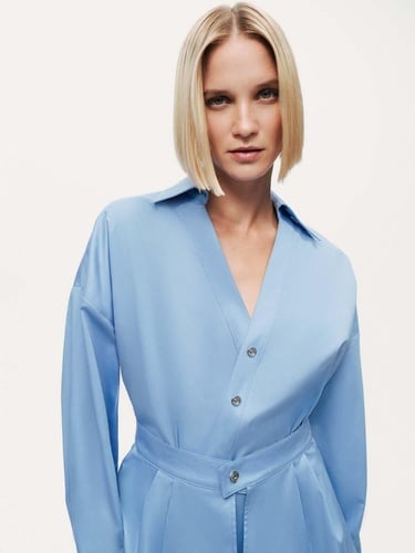  Bel Detaylı Poplin Gömlek