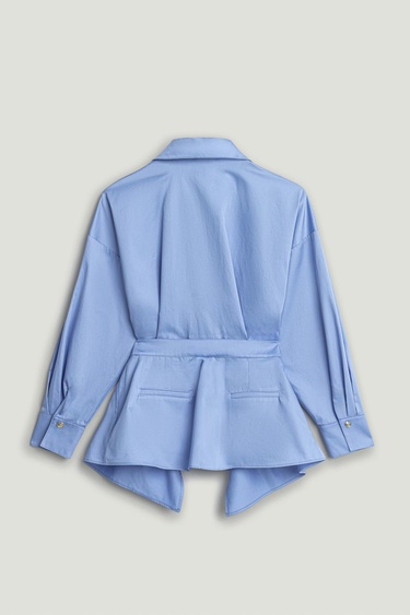  Bel Detaylı Poplin Gömlek