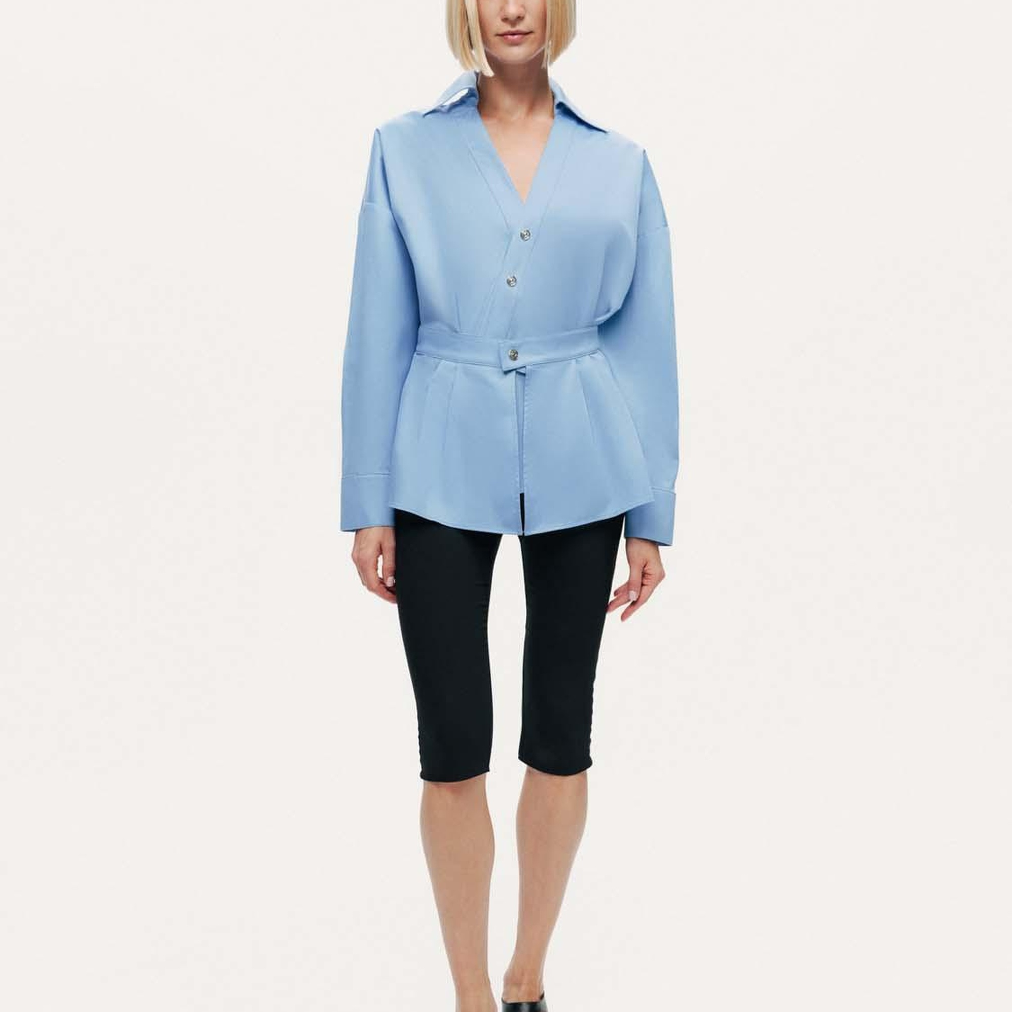 Bel Detaylı Poplin Gömlek