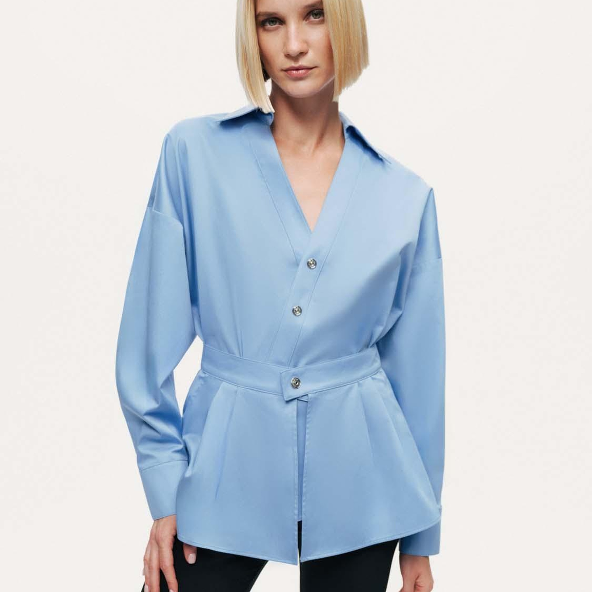 Bel Detaylı Poplin Gömlek