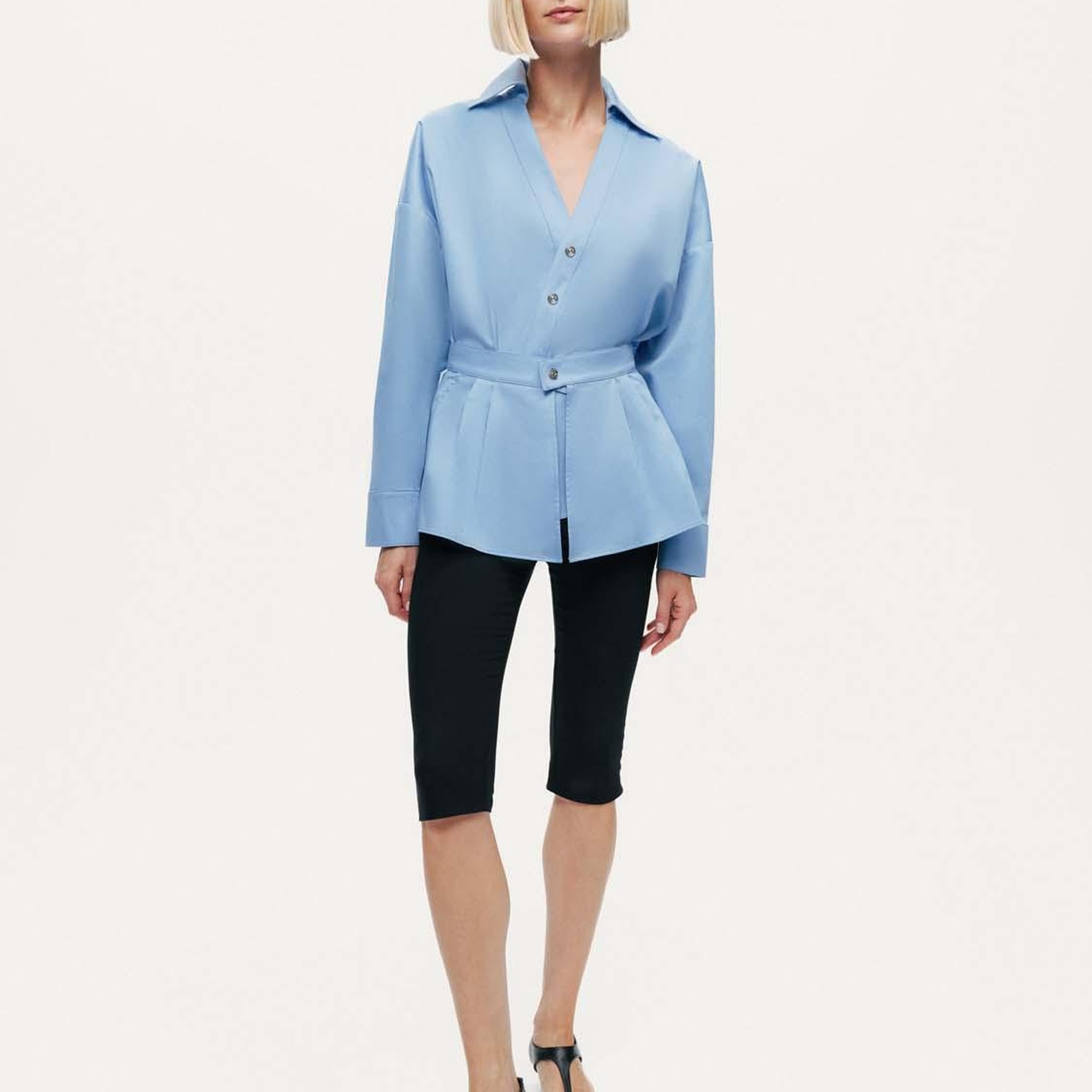 Bel Detaylı Poplin Gömlek