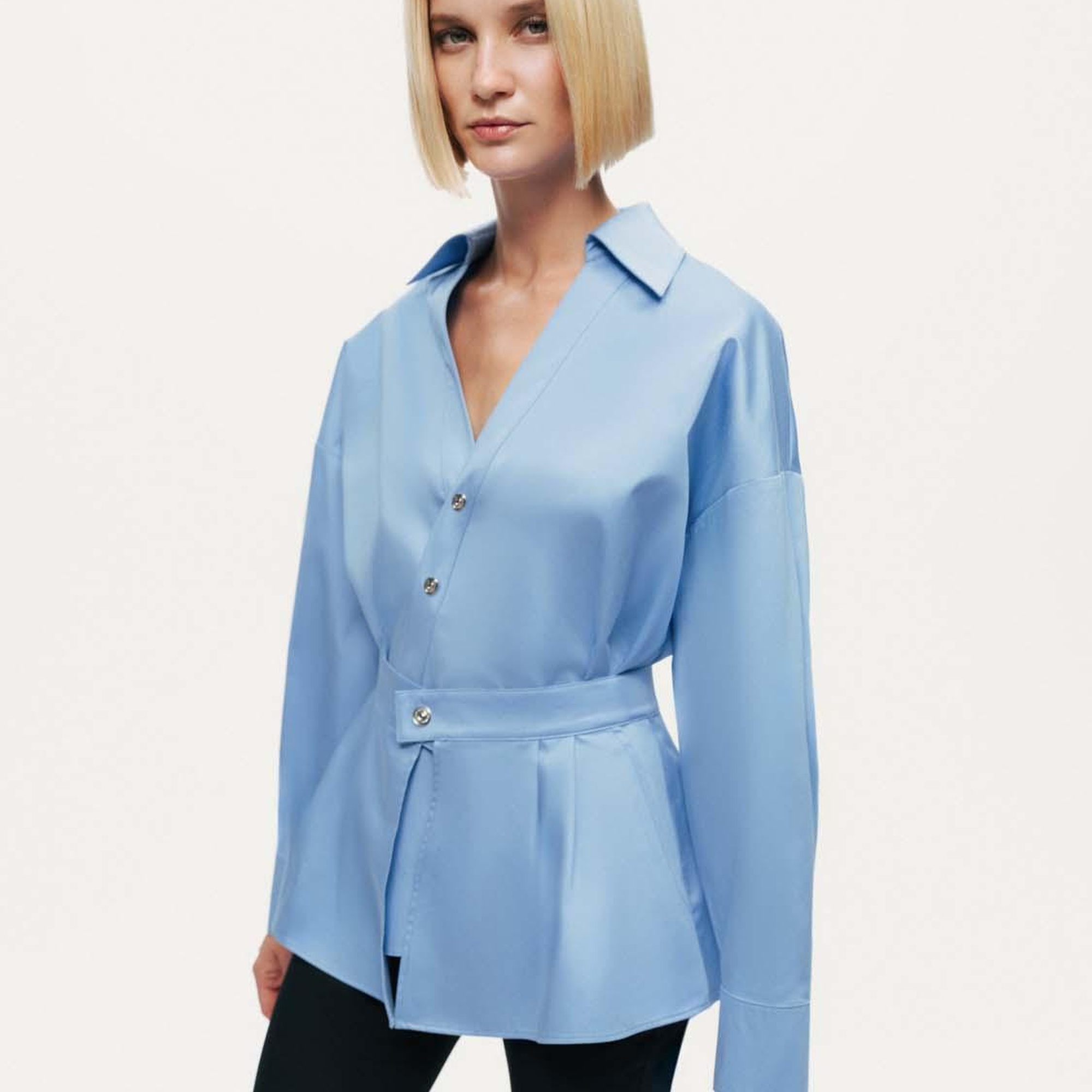 Bel Detaylı Poplin Gömlek