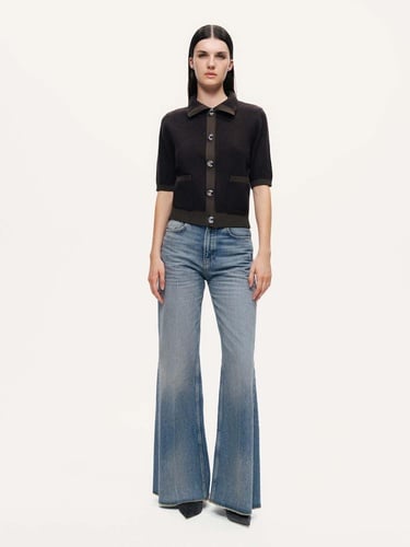  Düğme Aksesuarlı Kontrast Triko