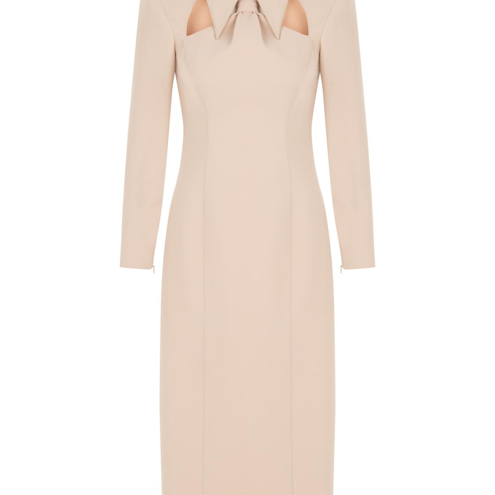 Vatkalı Kravat Yaka Midi Elbise