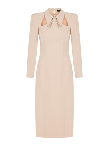  Vatkalı Kravat Yaka Midi Elbise