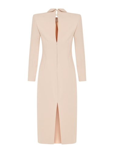  Vatkalı Kravat Yaka Midi Elbise