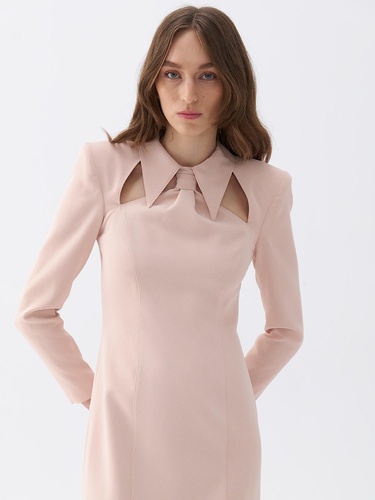  Vatkalı Kravat Yaka Midi Elbise