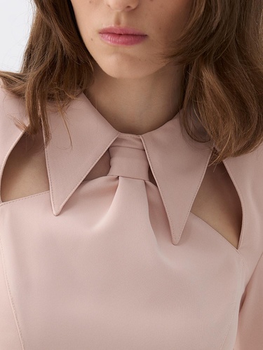  Vatkalı Kravat Yaka Midi Elbise