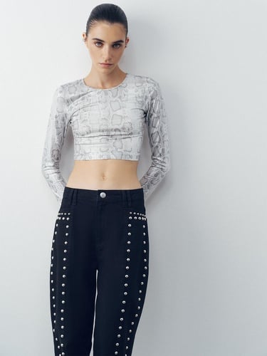  Gümüş Yılan Desen Crop