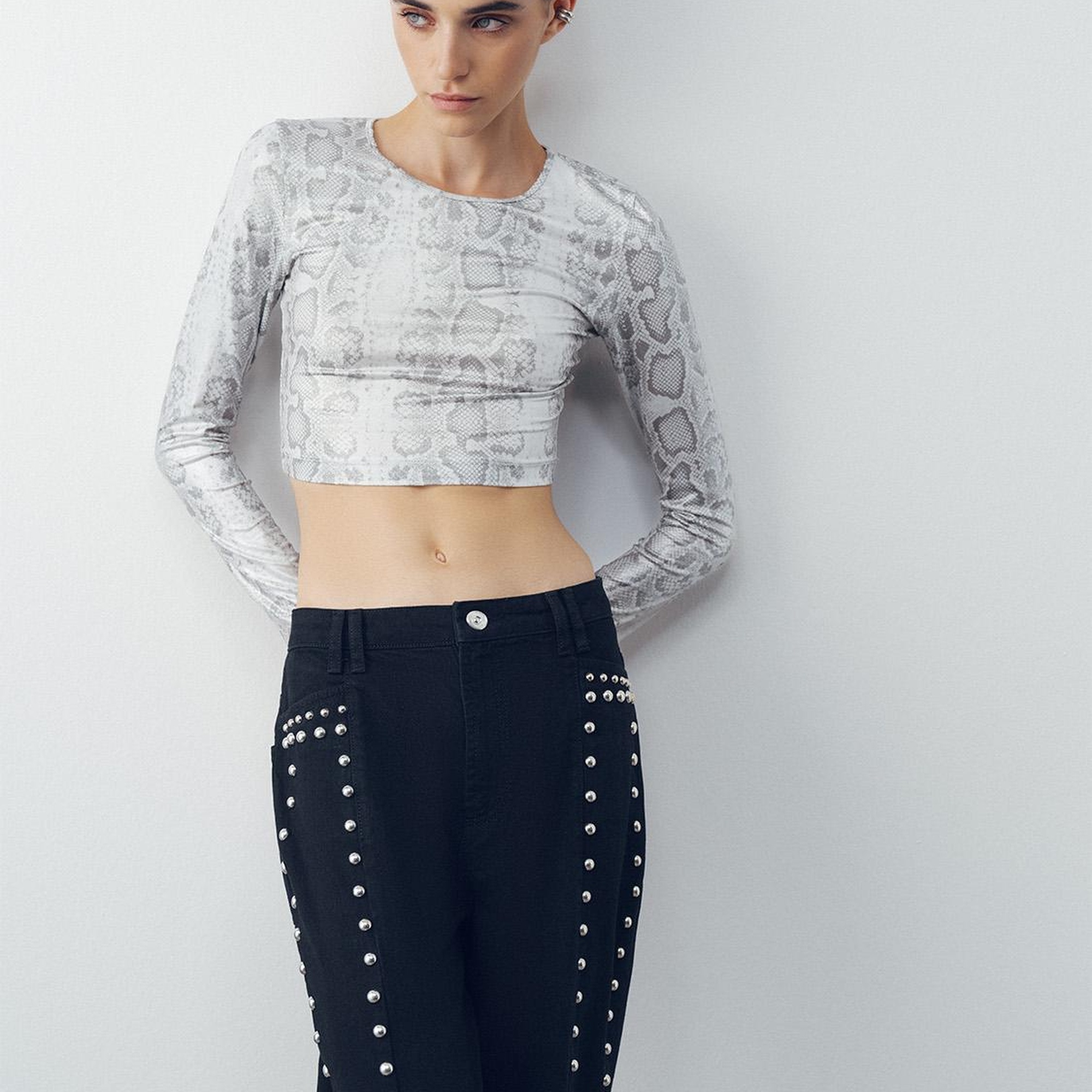 Gümüş Yılan Desen Crop