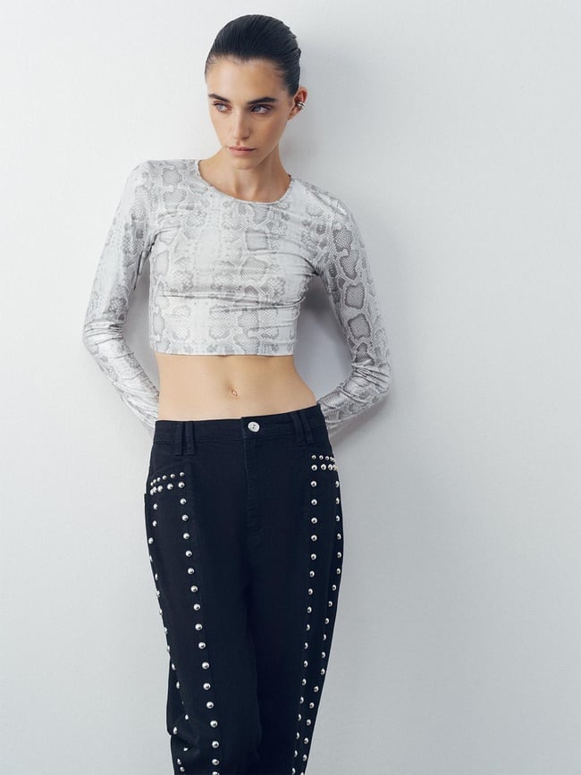  Gümüş Yılan Desen Crop