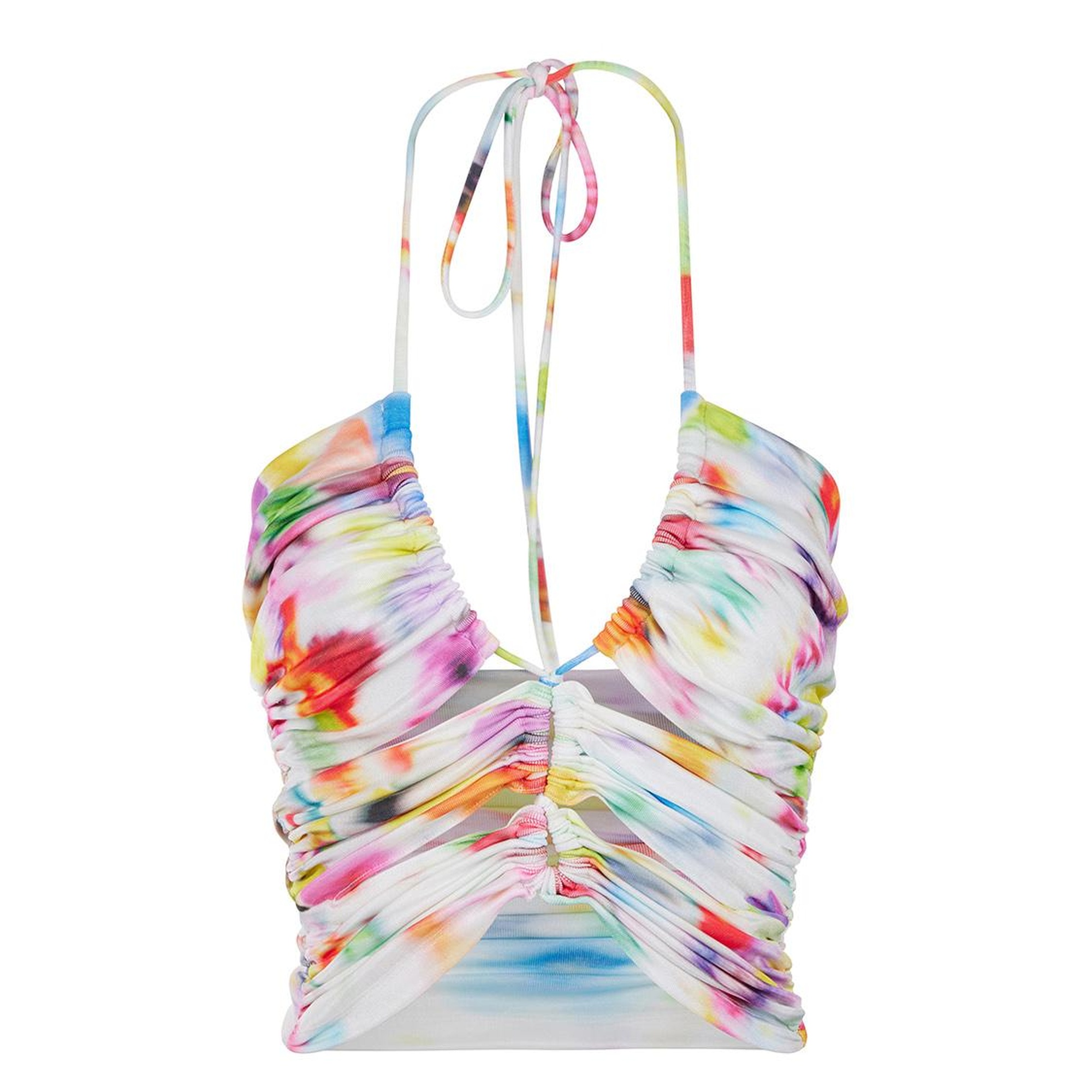 Dekolte Detaylı Desenli Crop Top