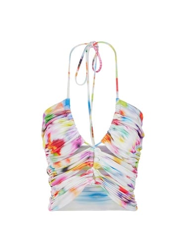  Dekolte Detaylı Desenli Crop Top