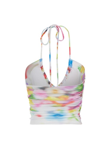  Dekolte Detaylı Desenli Crop Top