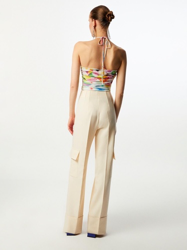  Dekolte Detaylı Desenli Crop Top