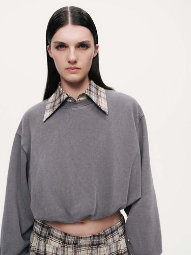  Ekose Gömlek Detaylı Sweatshirt