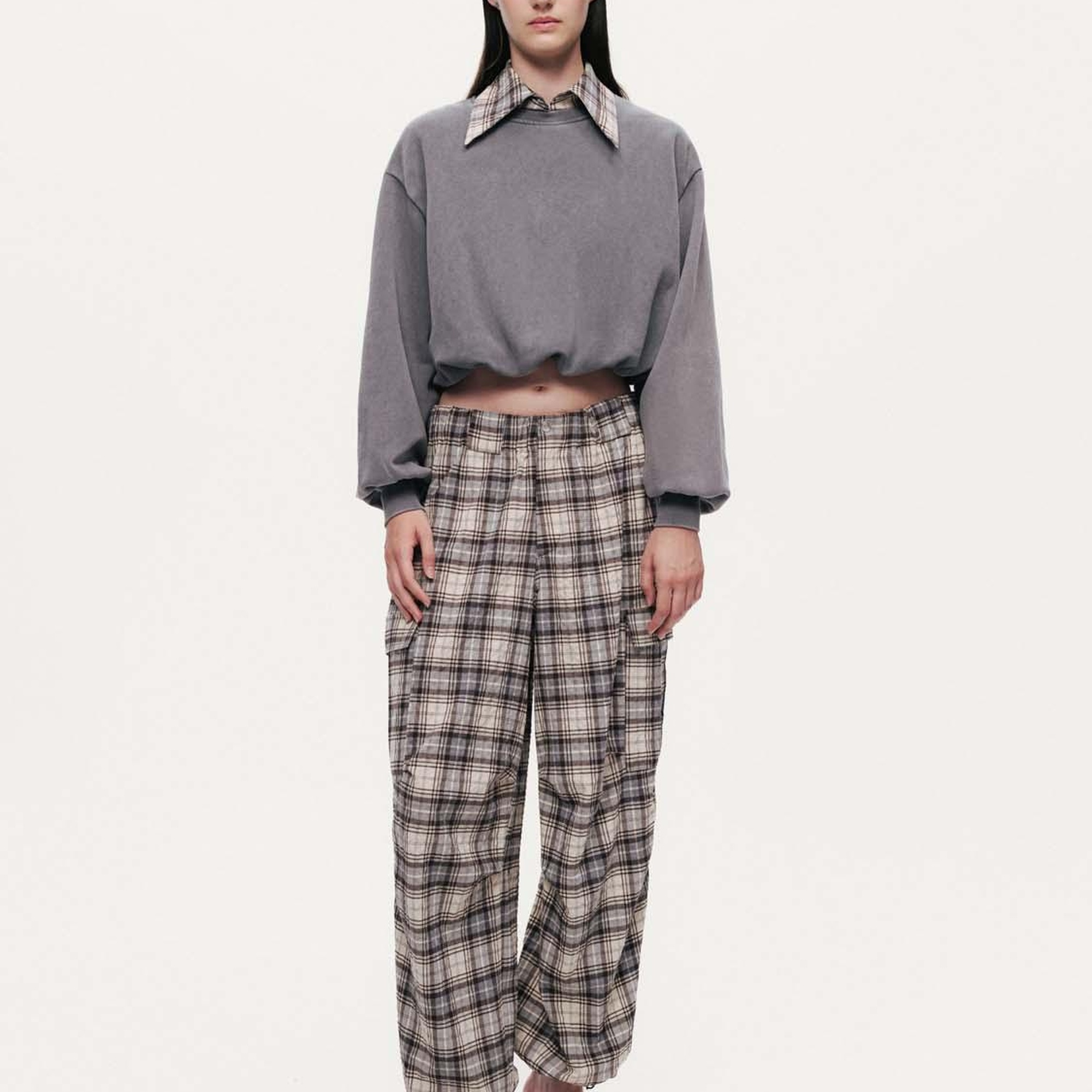 Ekose Gömlek Detaylı Sweatshirt