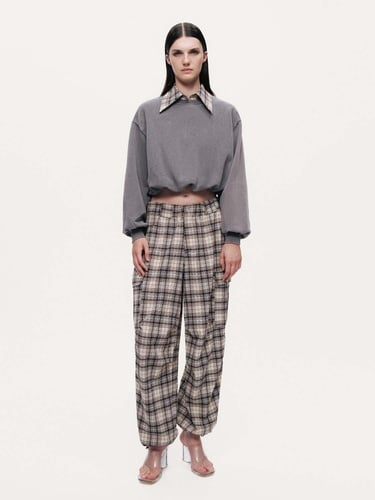  Ekose Gömlek Detaylı Sweatshirt