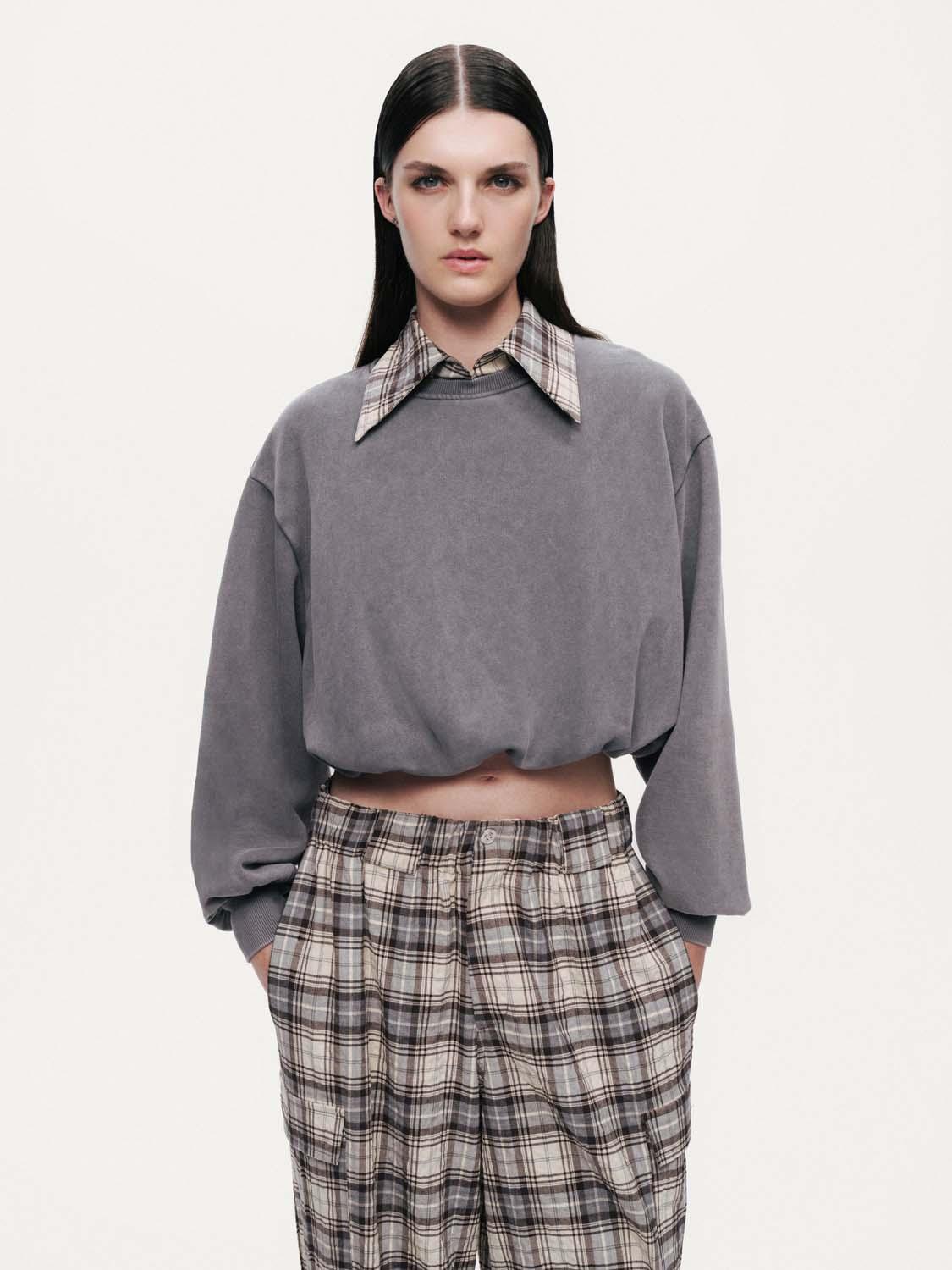  Ekose Gömlek Detaylı Sweatshirt