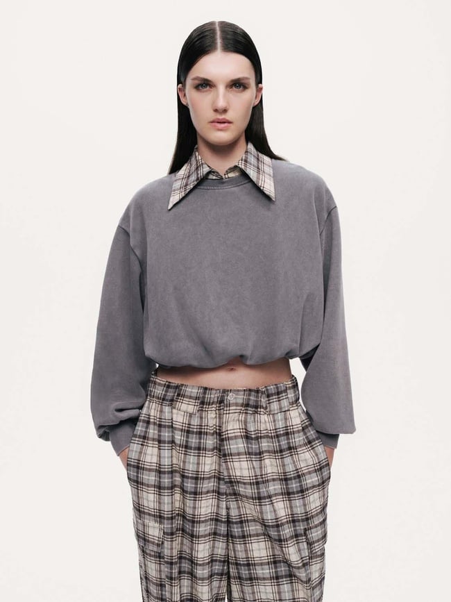  Ekose Gömlek Detaylı Sweatshirt