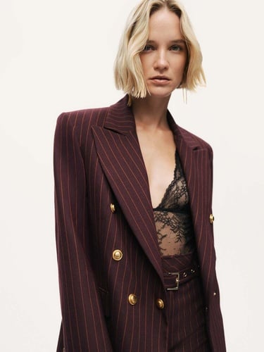  Kruvaze Çizgili Blazer Ceket