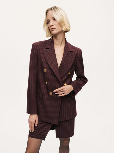  Kruvaze Çizgili Blazer Ceket