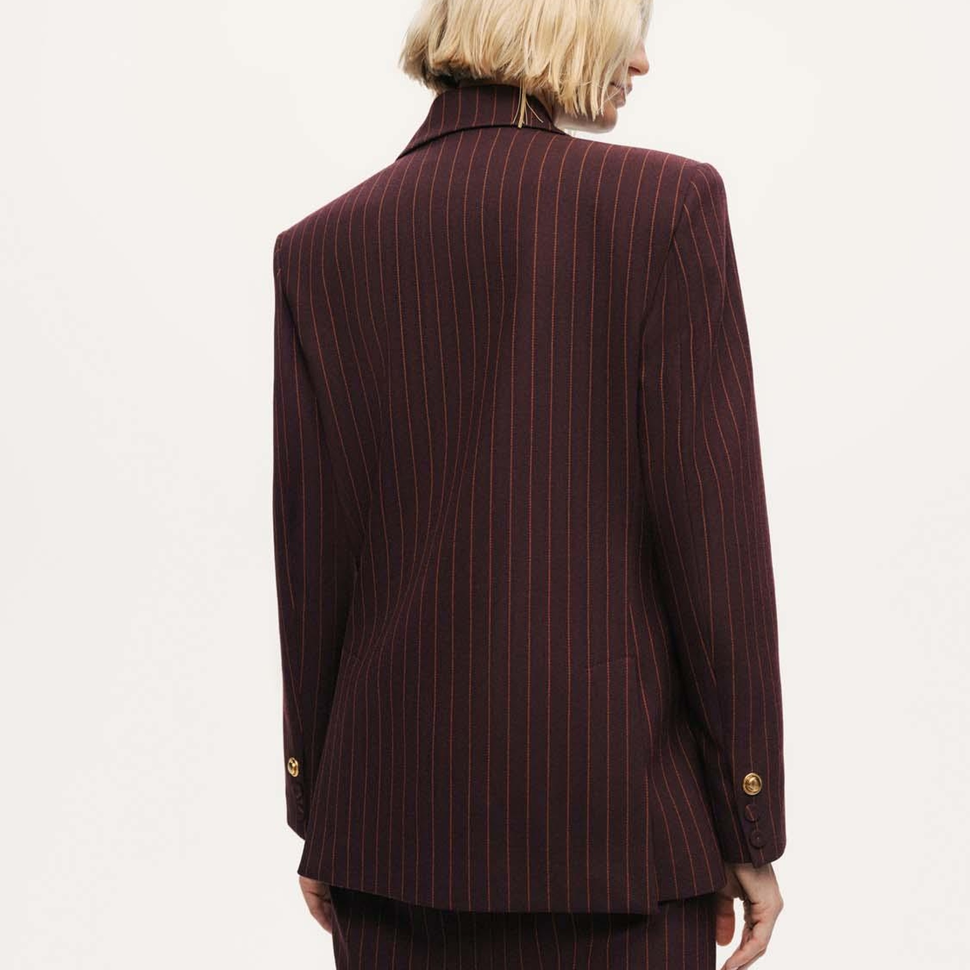 Kruvaze Çizgili Blazer Ceket