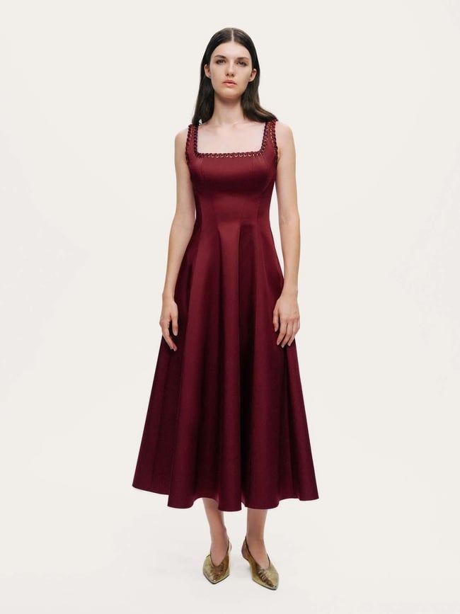  Kuş Gözü Detaylı Midi Elbise