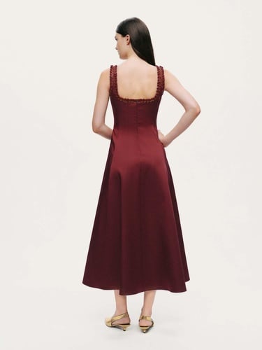  Kuş Gözü Detaylı Midi Elbise