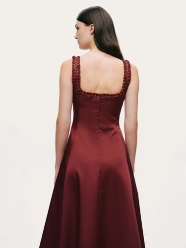  Kuş Gözü Detaylı Midi Elbise