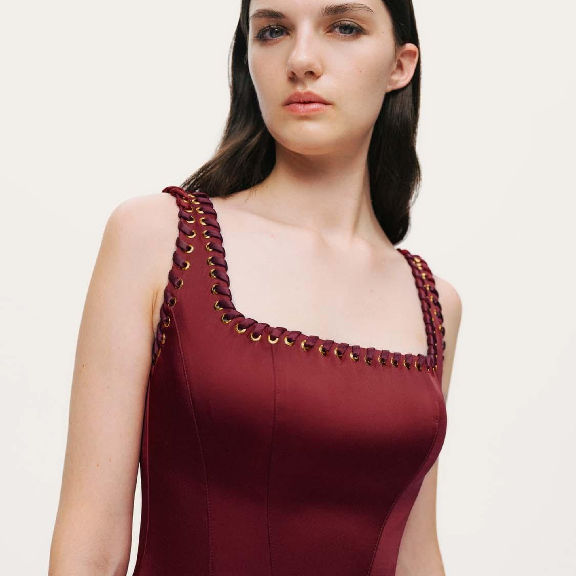 Kuş Gözü Detaylı Midi Elbise