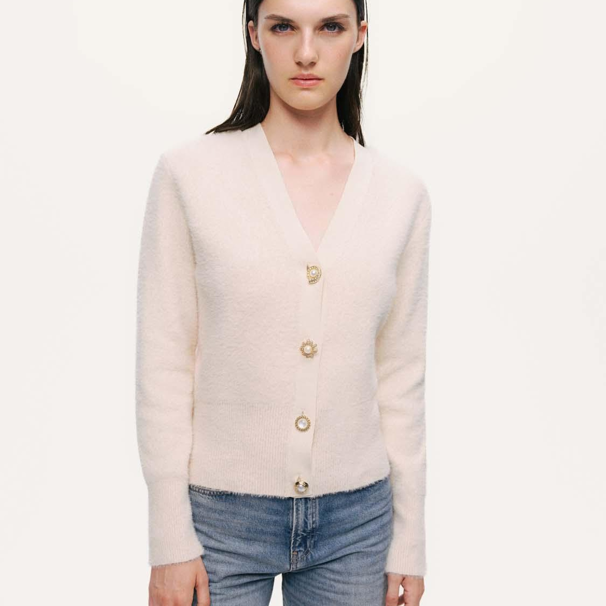 İnci Düğme Aksesuarlı Triko