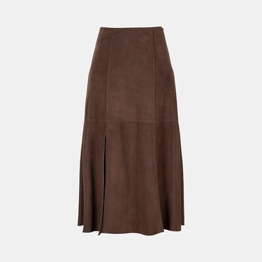  Kadın Kahve Yüksek Bel Midi Boy Süet Etek