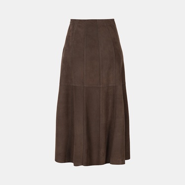  Kadın Kahve Yüksek Bel Midi Boy Süet Etek