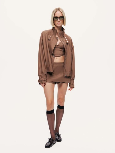  Kemerli Yüksek Yakalı Ceket