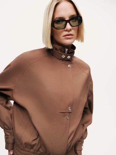  Kemerli Yüksek Yakalı Ceket