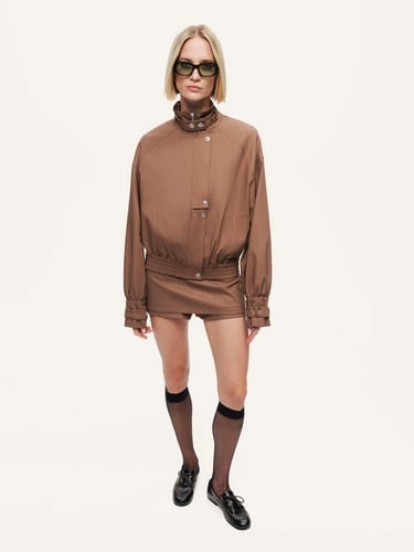  Kemerli Yüksek Yakalı Ceket