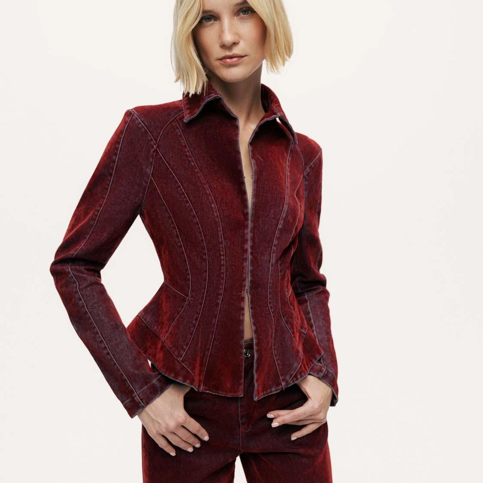 Kadife Korse Detaylı Ceket