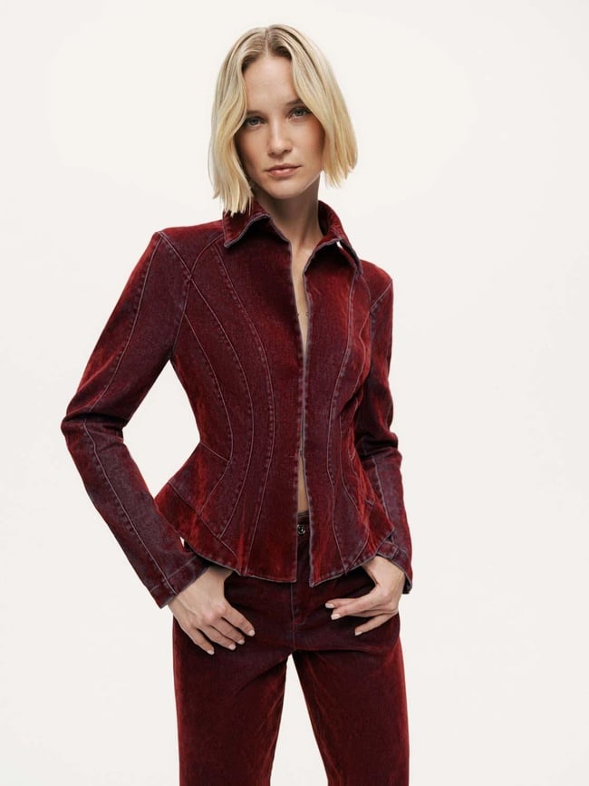  Kadife Korse Detaylı Ceket