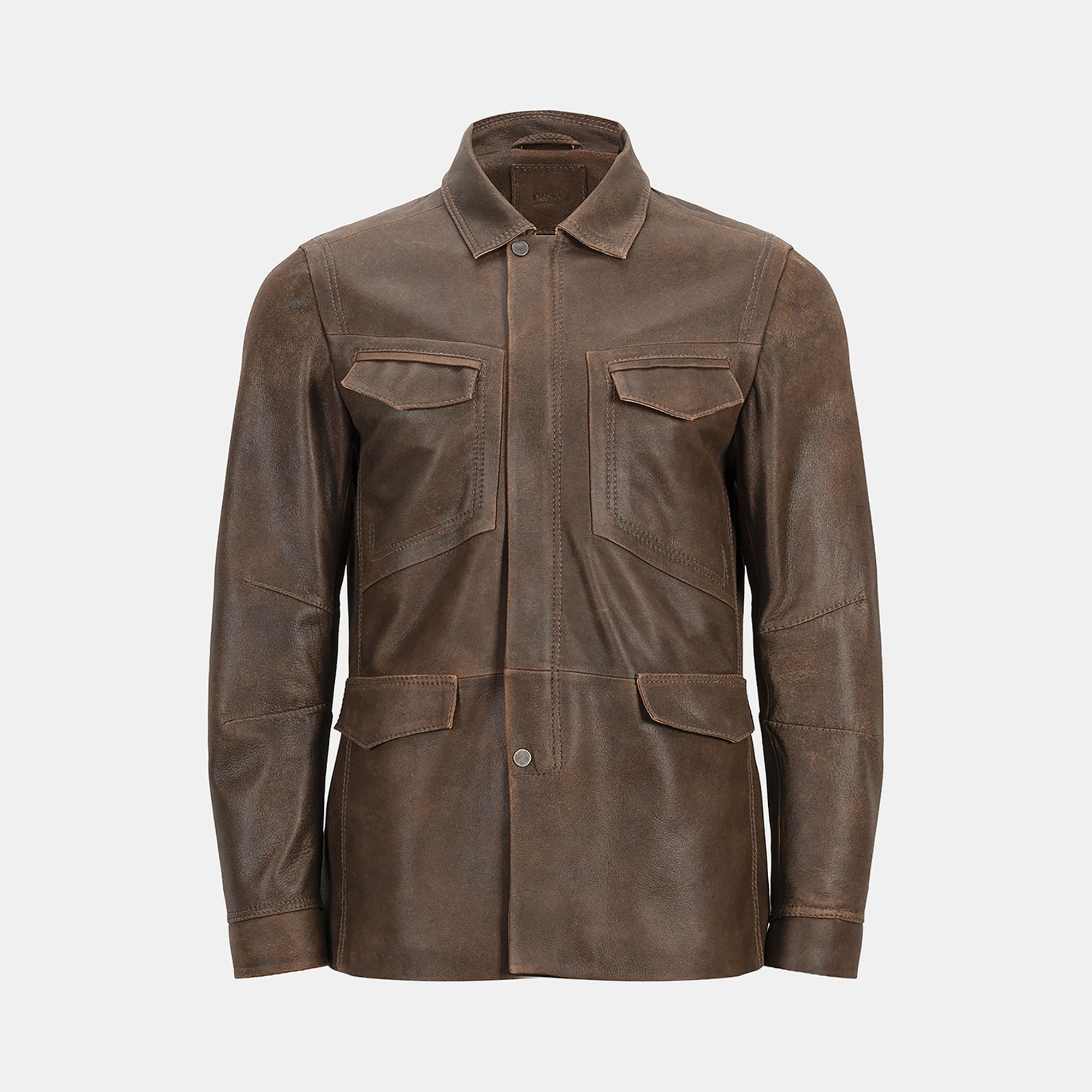 Erkek Taba Gömlek Yakalı Deri Mont