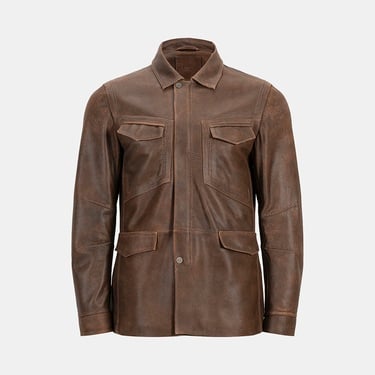  Erkek Taba Gömlek Yakalı Deri Mont