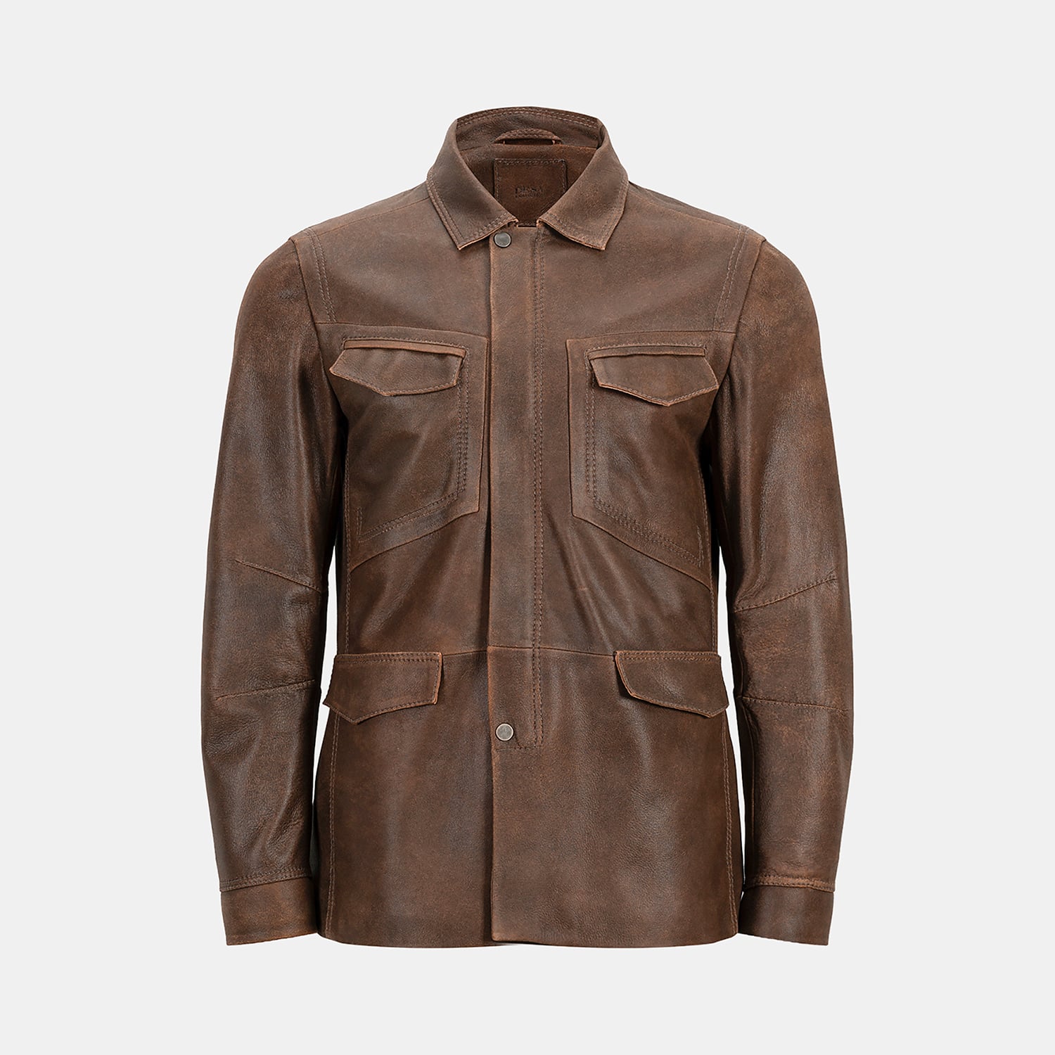  Erkek Taba Gömlek Yakalı Deri Mont