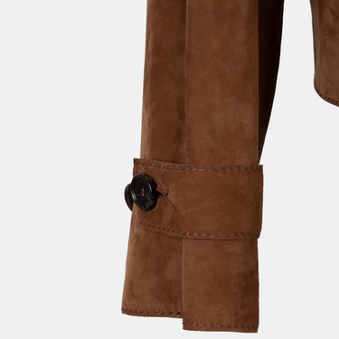  Limited Edition Kadın Taba Belden Bağlamalı Süet Kısa Trençkot