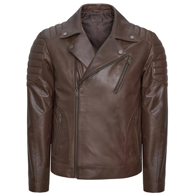  Nereo Kahve Erkek Deri Biker Mont