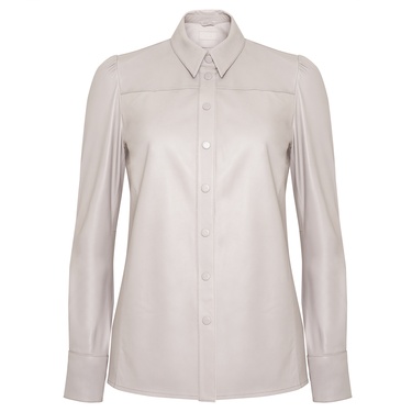  Gri Giolla Kadın Deri Gömlek