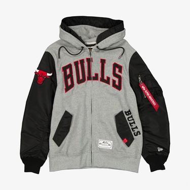  Alpha Industries x New Era Chicago Bulls Ma-1 Zip Up Unisex Gri Sweatshirt