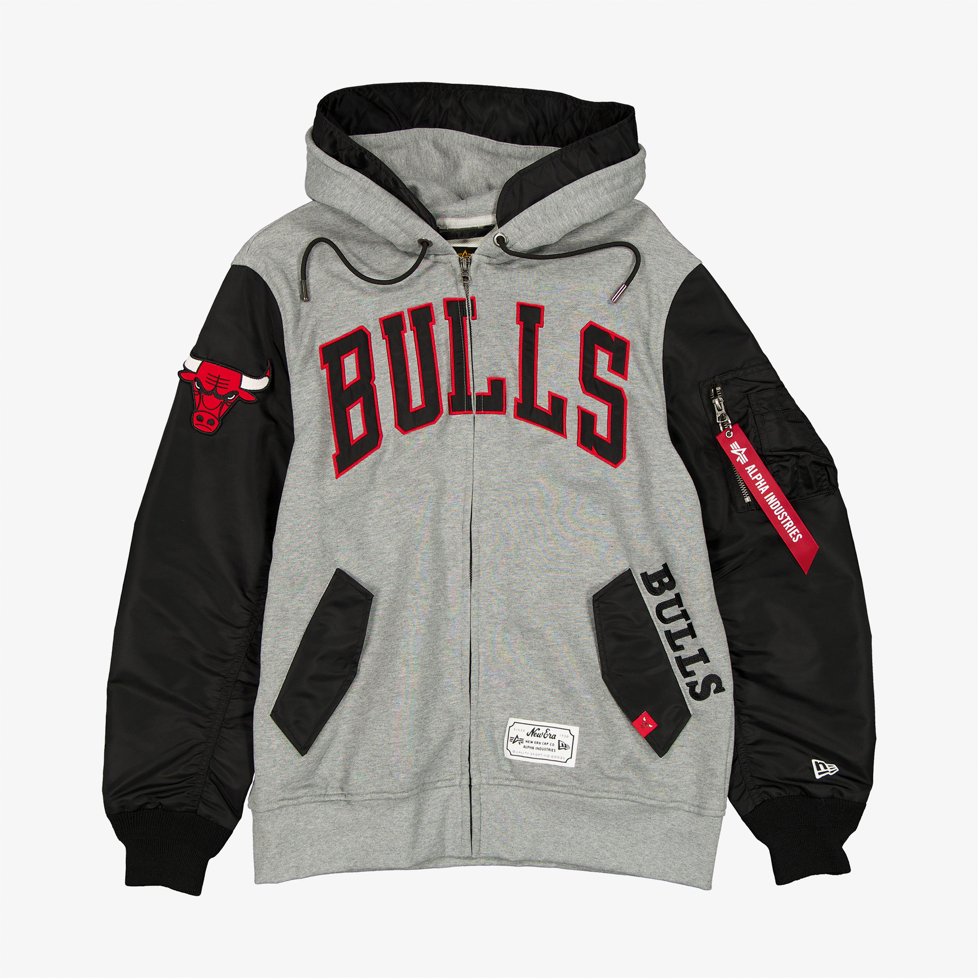  Alpha Industries x New Era Chicago Bulls Ma-1 Zip Up Unisex Gri Sweatshirt