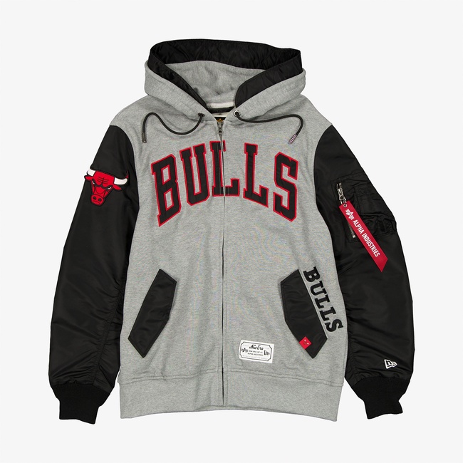  Alpha Industries x New Era Chicago Bulls Ma-1 Zip Up Unisex Gri Sweatshirt
