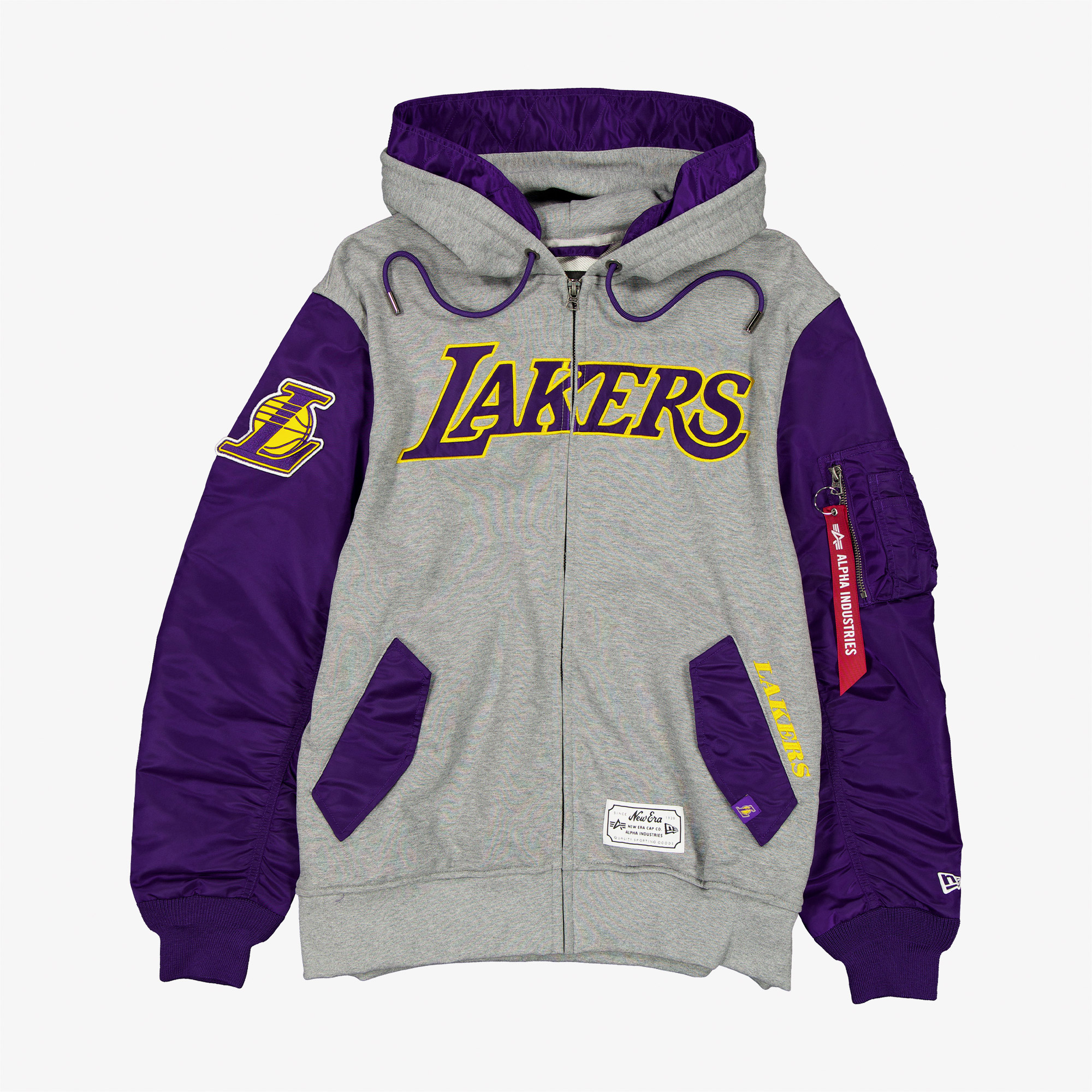  Alpha Industries x New Era Los Angeles Lakers Ma-1 Zip Up Unisex Gri Sweatshirt